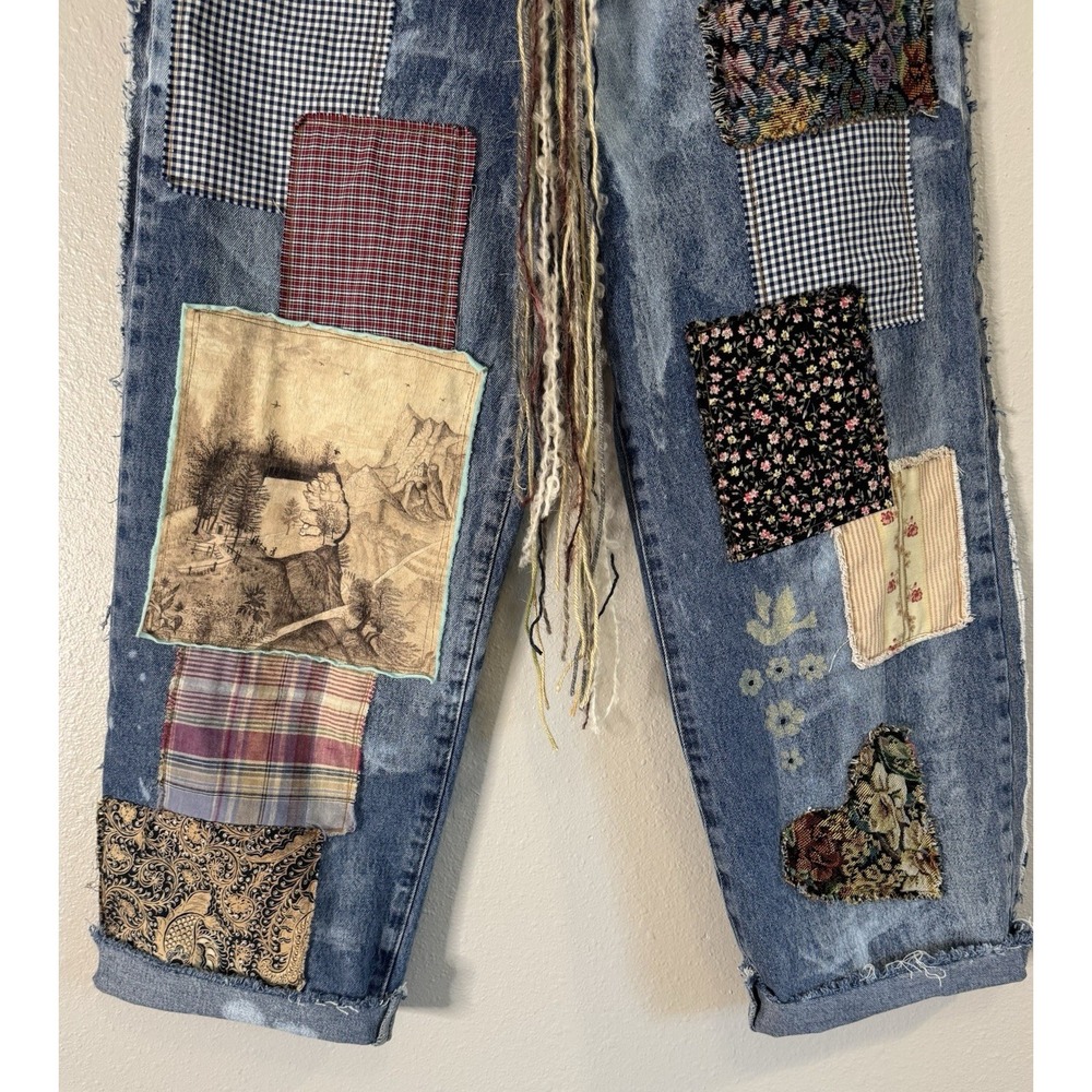 OOAK Reworked Patchwork Denim Jeans Whimsigoth Lagenlook Boho Distressed Sz 29 - Picture 6 of 10